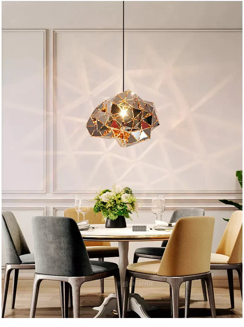 NovaGrid Geometric Stainless Steel Pendant Lights — Angular Silhouette, Polished Finish