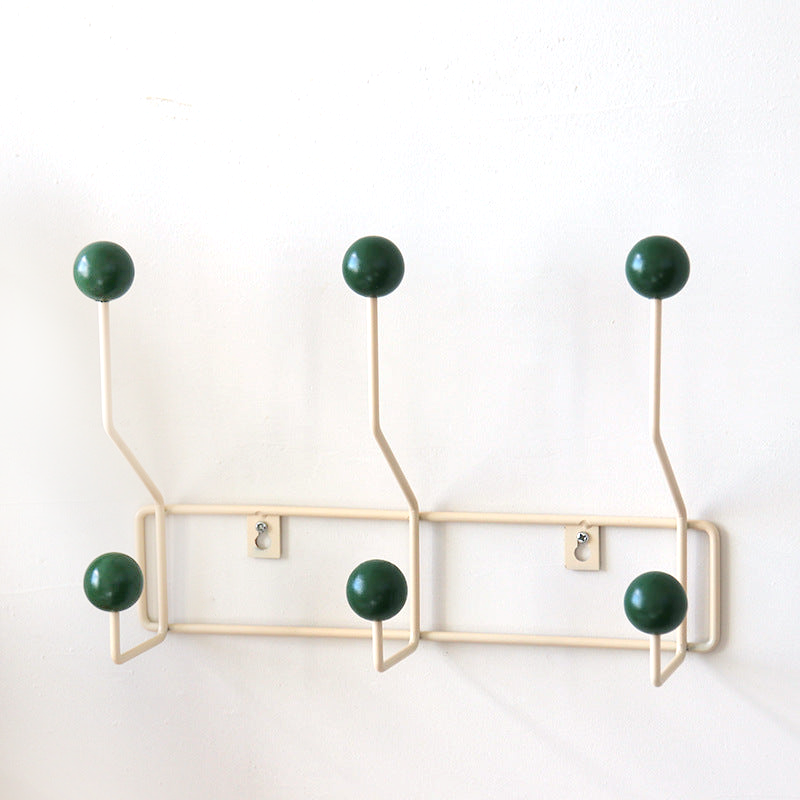 Cuier metalic — 3/4 cârlige, stil mid-century, galben/verde/alb
