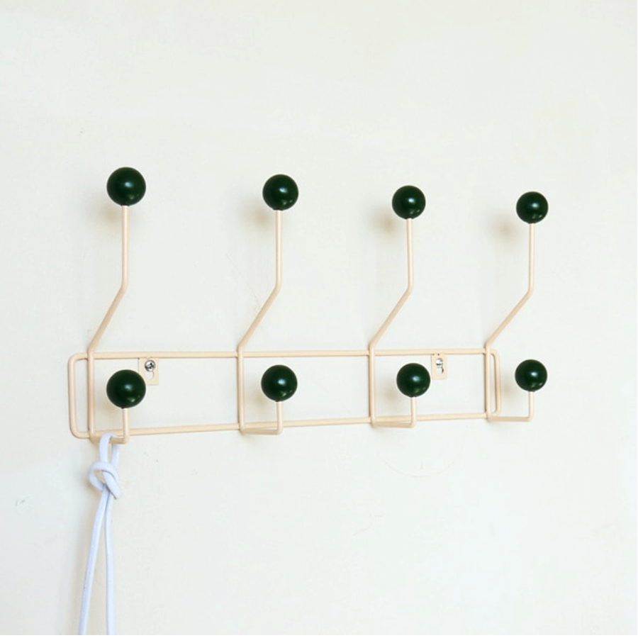 Cuier metalic — 3/4 cârlige, stil mid-century, galben/verde/alb