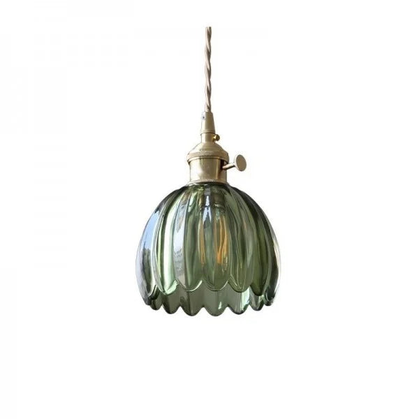 Height-Adjustable Glass Pendant Light — Floral-Inspired Shade, Warm Glow