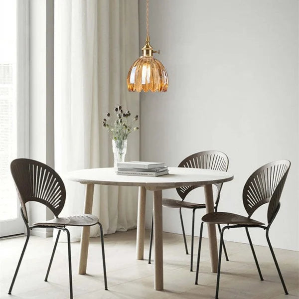 Height-Adjustable Glass Pendant Light — Floral-Inspired Shade, Warm Glow