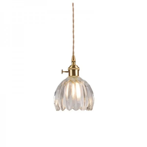 Height-Adjustable Glass Pendant Light — Floral-Inspired Shade, Warm Glow
