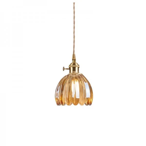 Height-Adjustable Glass Pendant Light — Floral-Inspired Shade, Warm Glow