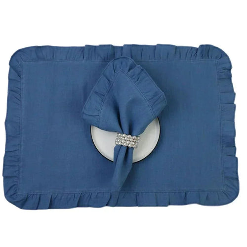 Serviette de table carrée en lin tissé à 100 % — Bord volanté délicat, 45
