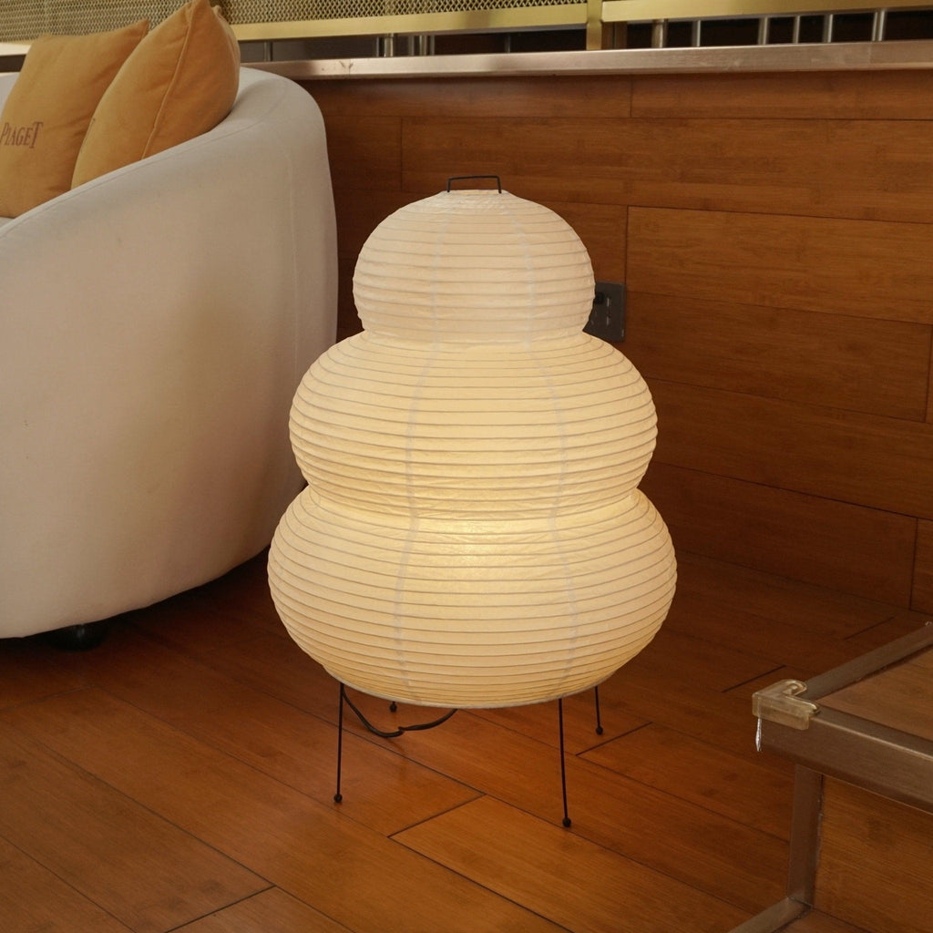Layered Rice Paper Shade Floor Lamp — Flat Base, Soft Diffused Lighting