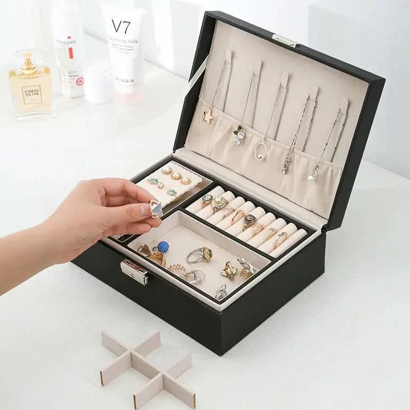 RegalCraft Two-Tier Wooden Jewelry Box PU Leather Finish Spacious Interior
