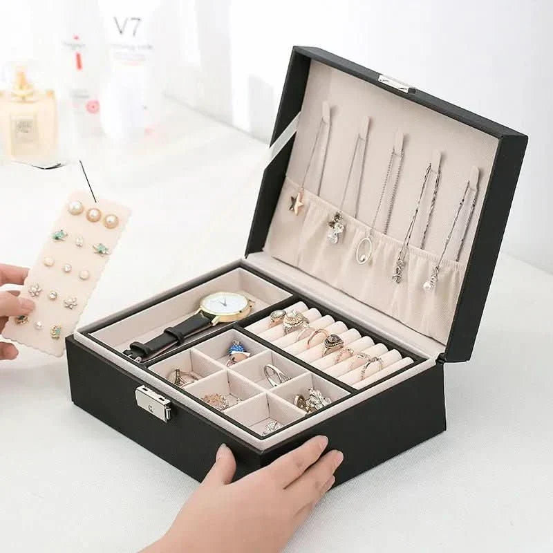 RegalCraft Two-Tier Wooden Jewelry Box PU Leather Finish Spacious Interior
