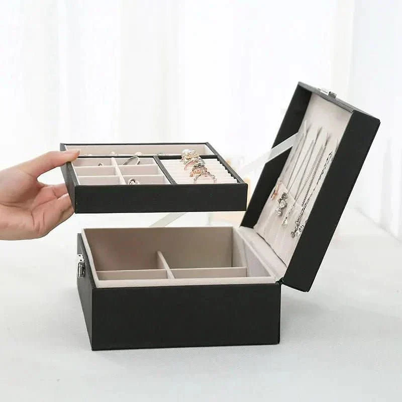 RegalCraft Two-Tier Wooden Jewelry Box PU Leather Finish Spacious Interior