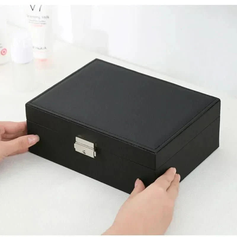 RegalCraft Two-Tier Wooden Jewelry Box PU Leather Finish Spacious Interior