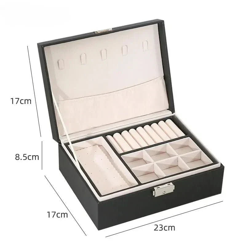 RegalCraft Two-Tier Wooden Jewelry Box PU Leather Finish Spacious Interior