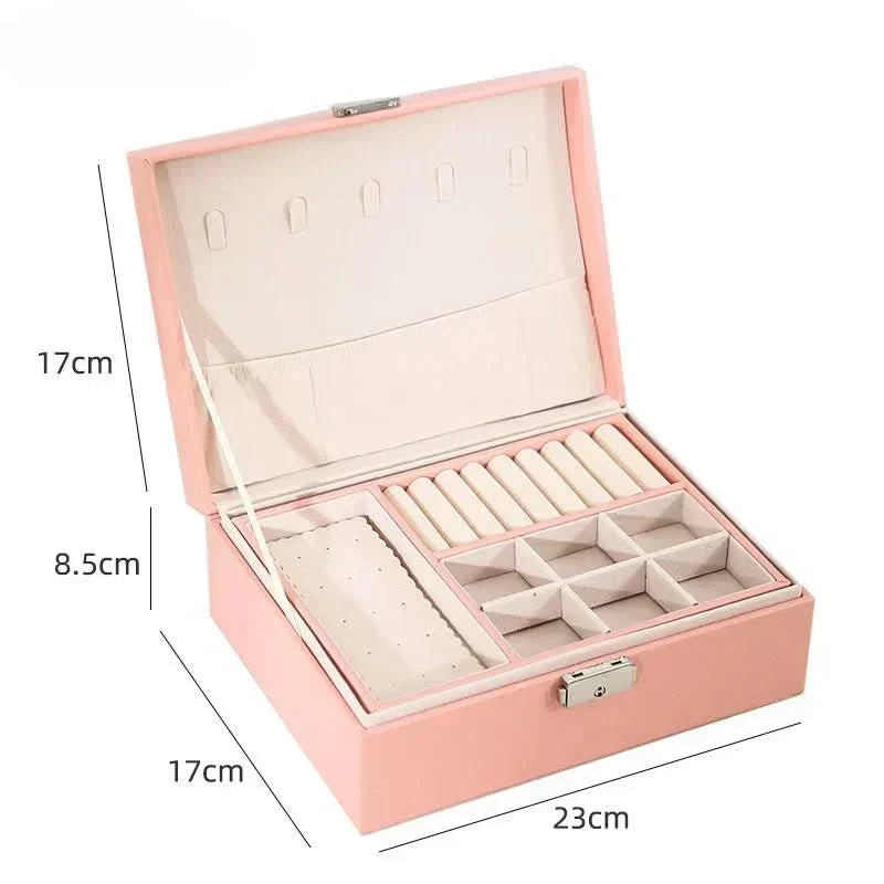RegalCraft Two-Tier Wooden Jewelry Box PU Leather Finish Spacious Interior