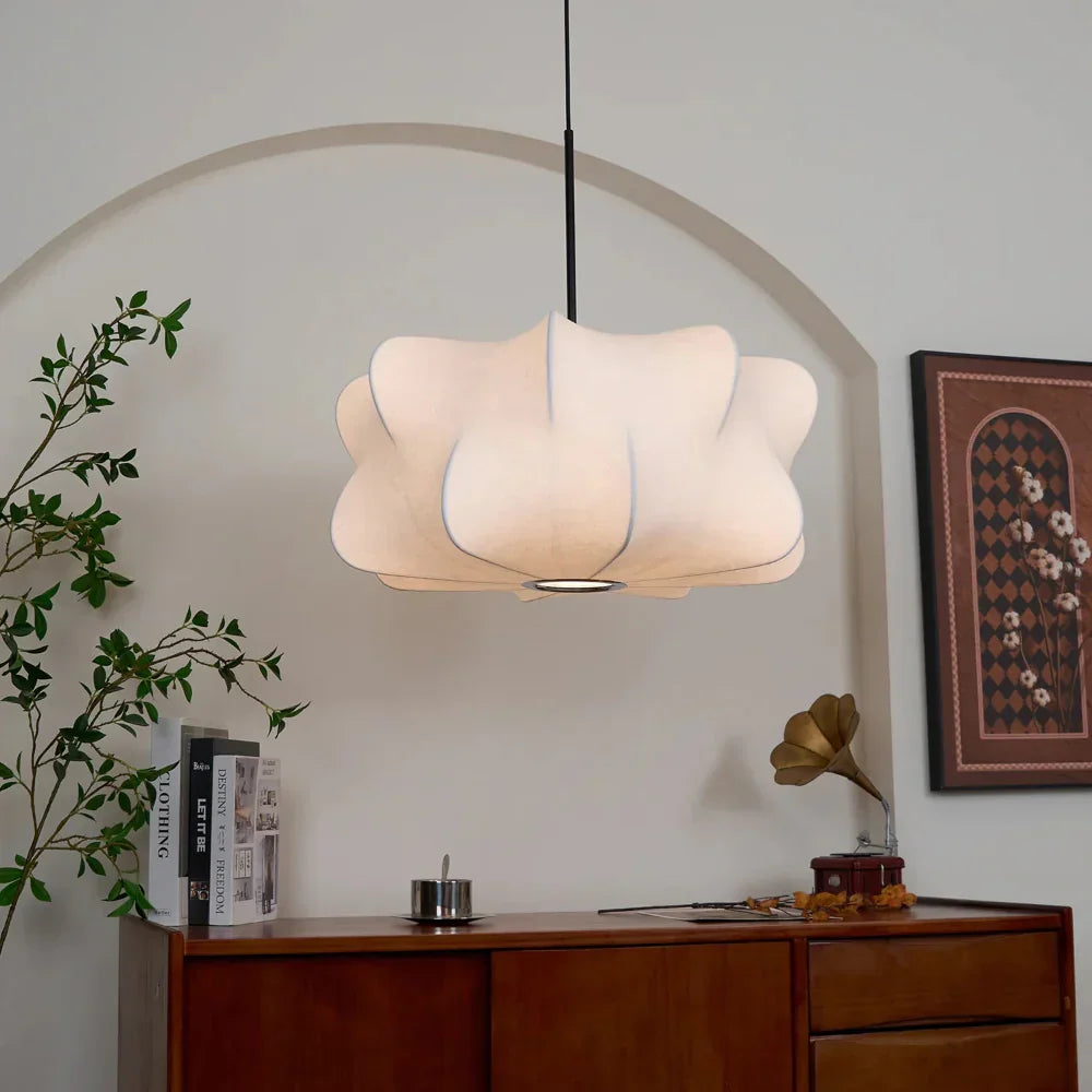 Mulberry Silk Pendant Light — Sculptural Shade, Even Diffused Glow