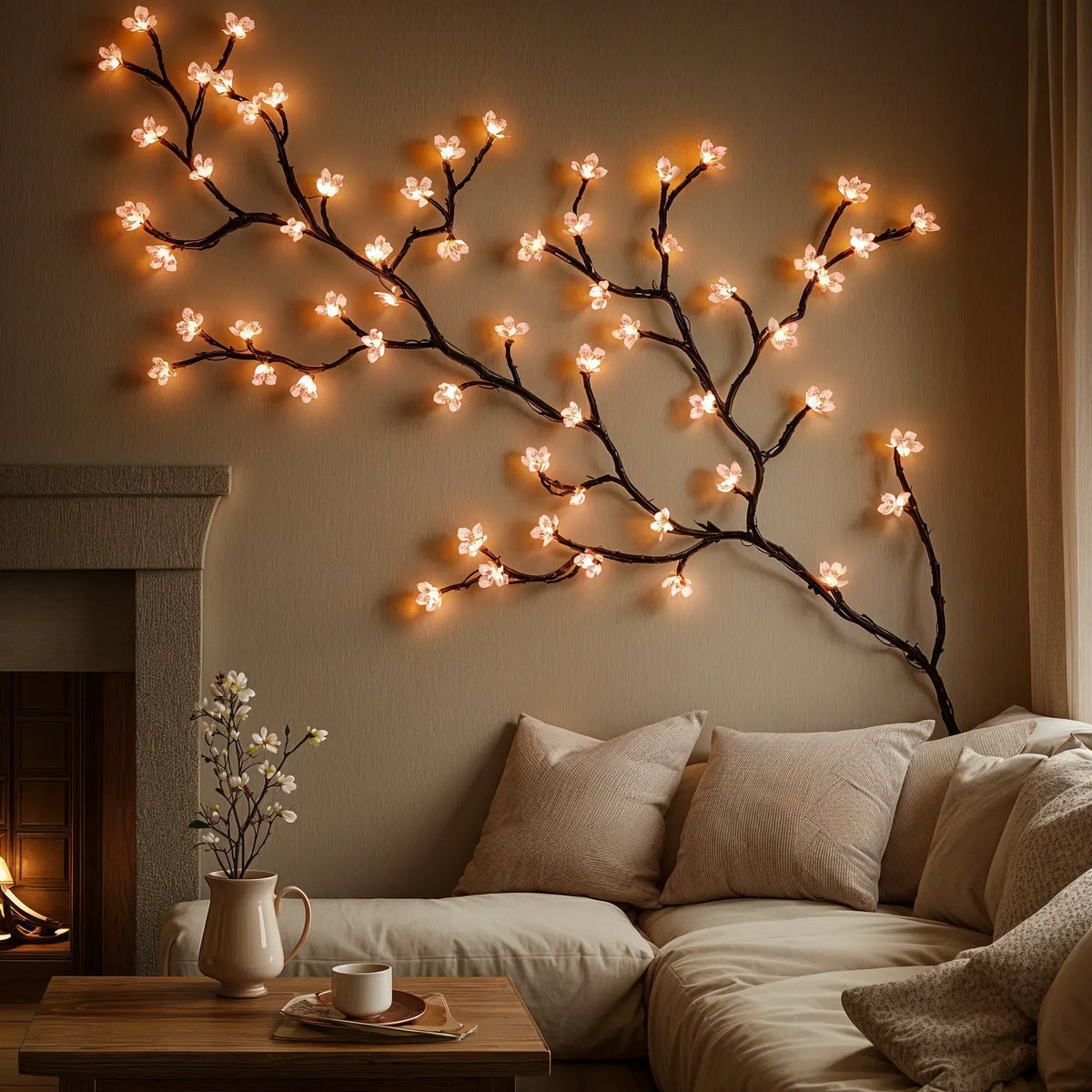 LED-Kirschblütenzweig 160cm, 72 Lichter, Pink, USB