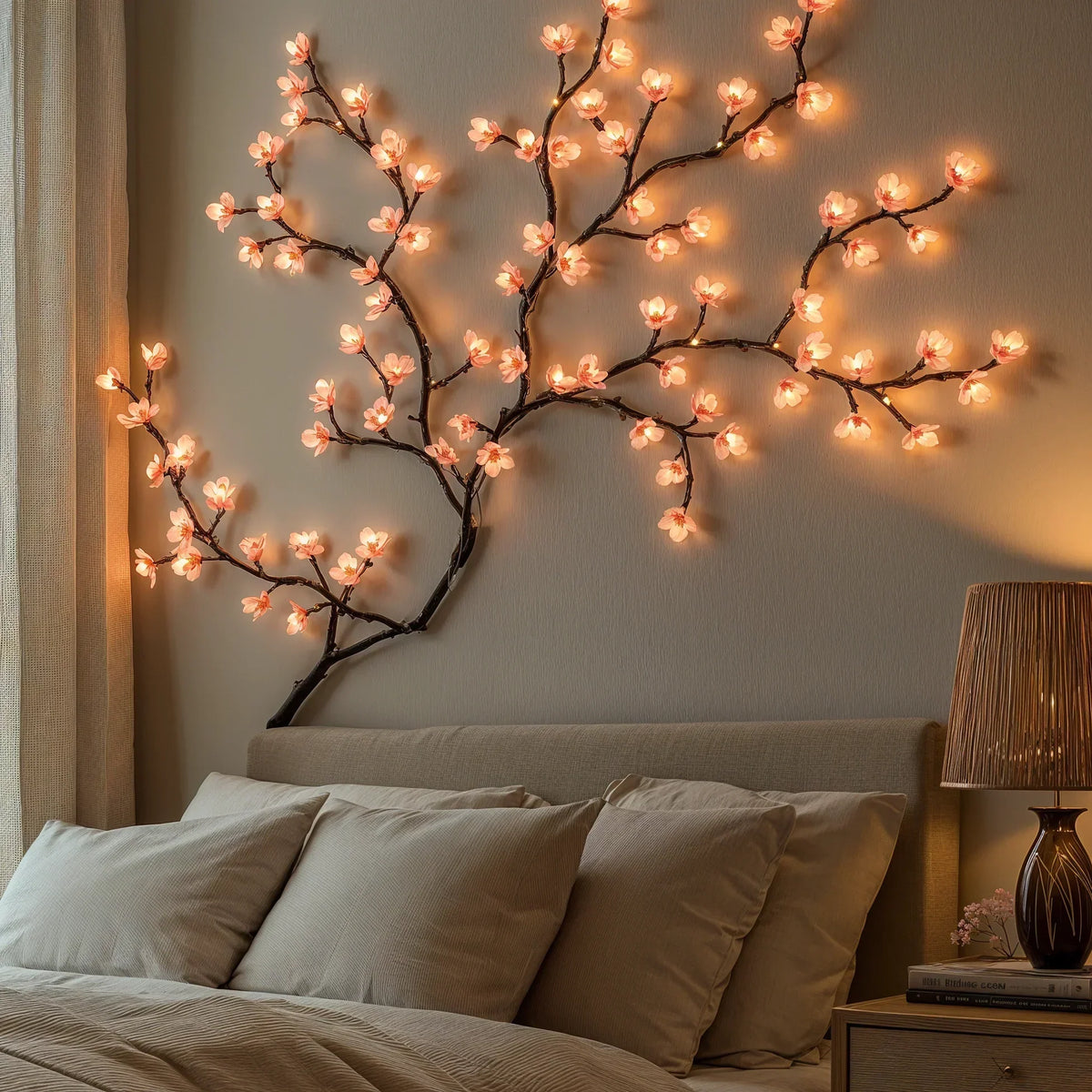 LED-Kirschblütenzweig 160cm, 72 Lichter, Pink, USB