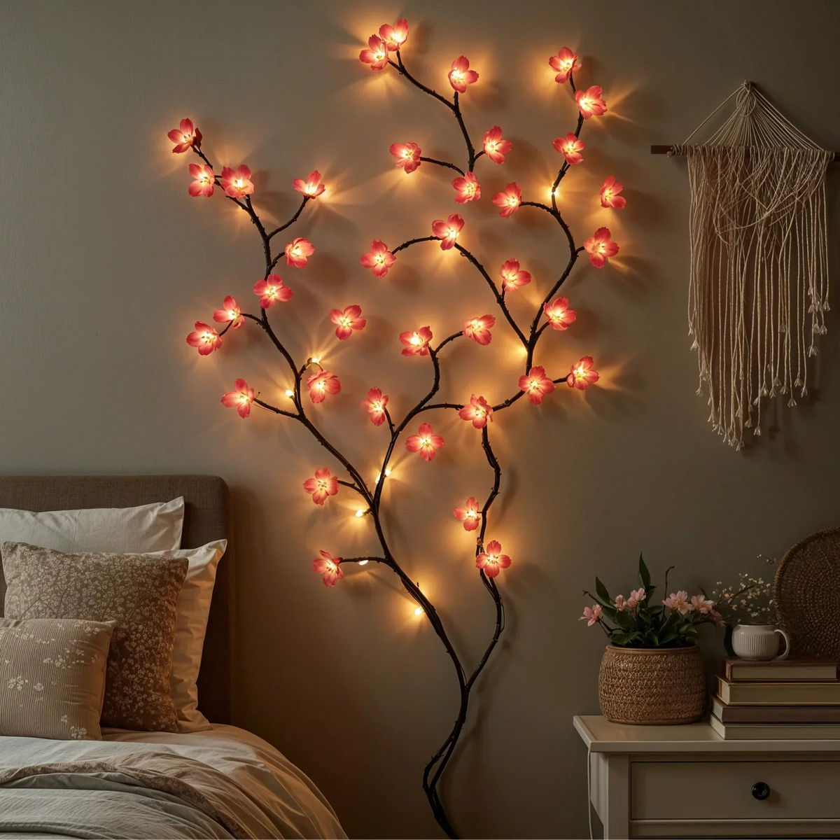LED-Kirschblütenzweig 160cm, 72 Lichter, Pink, USB