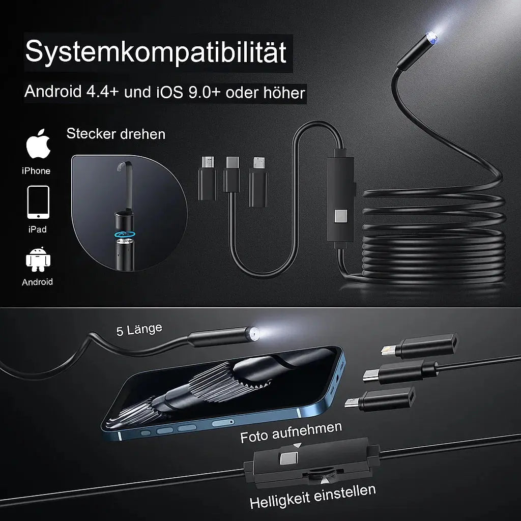 Flexibele waterdichte inspectiecamera van 5,5 mm — LED, kabel van 5 m