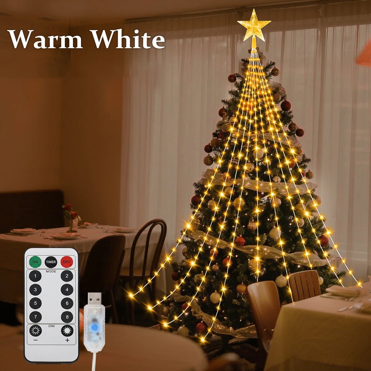 Guirlande lumineuse de Noël AuroraGlow étanche — 8 modes d’éclairage d’ambiance