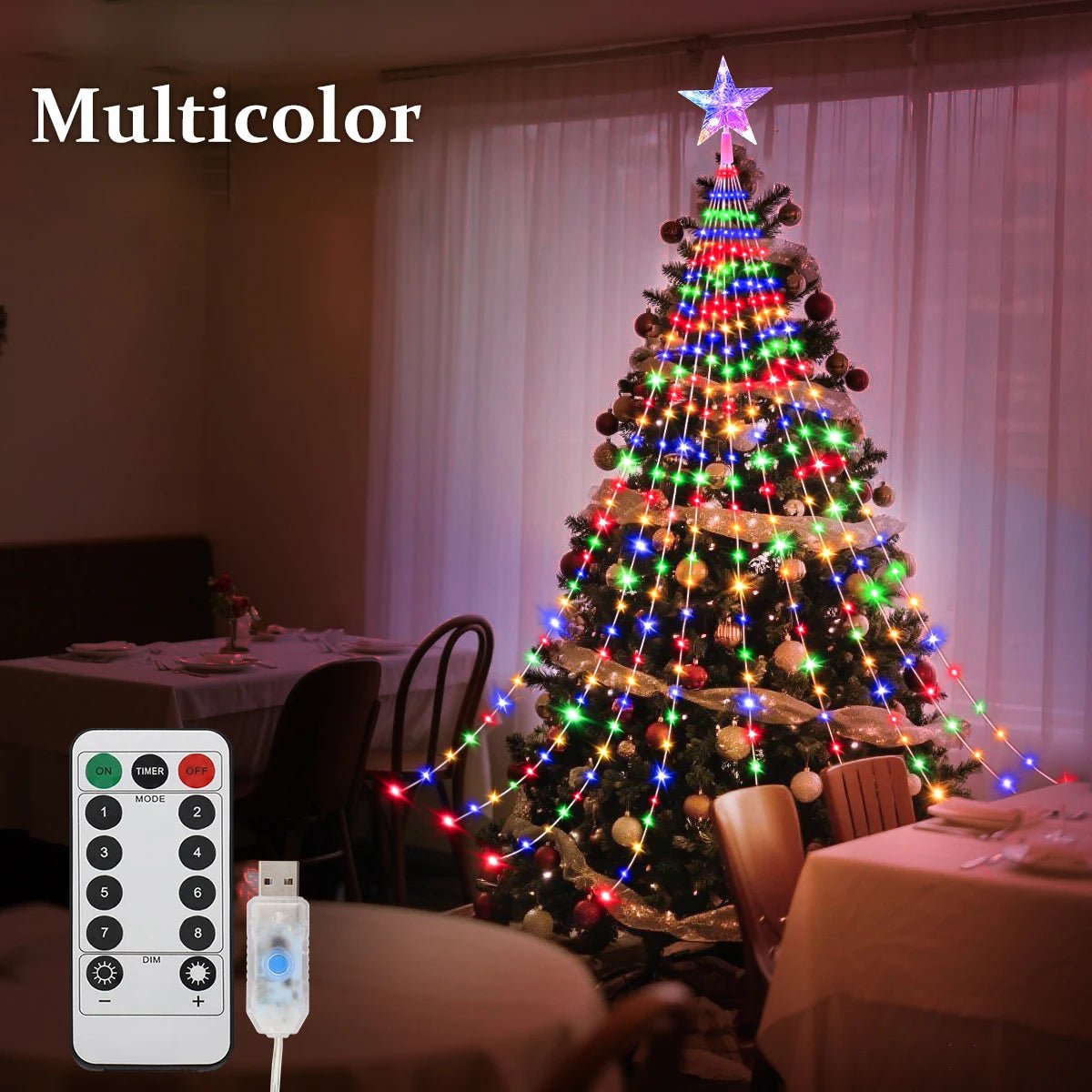 Guirlande lumineuse de Noël AuroraGlow étanche — 8 modes d’éclairage d’ambiance