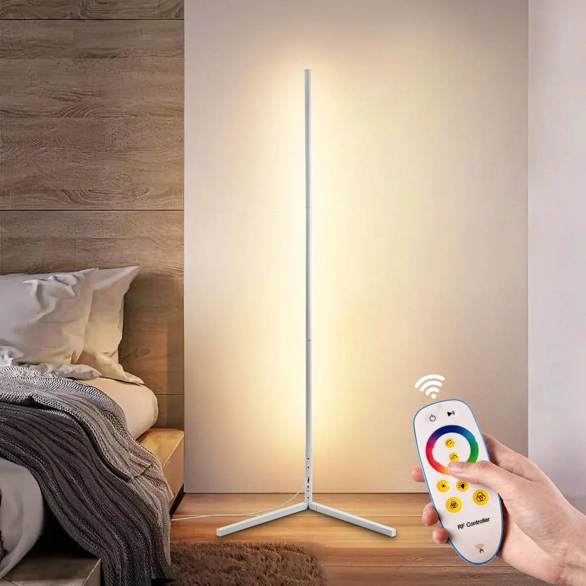 142cm Aluminum LED Corner Lamp — Dimmable, Remote, 3 Colors
