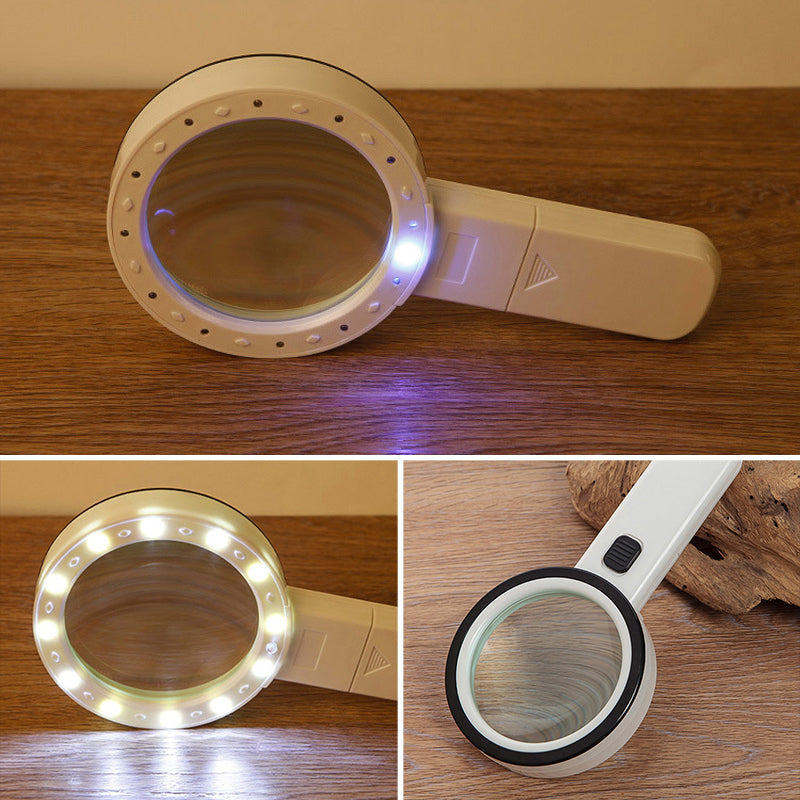 Opplyst leseforstørrelsesglass, 30x forstørrelse, LED-lys