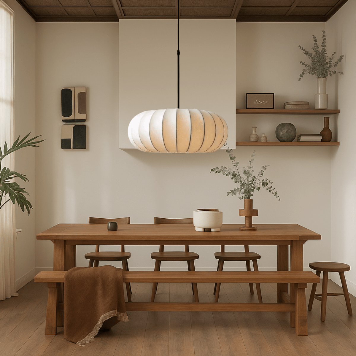 12-Inch Round Pendant Light — Fabric Shade, Hardwire Ceiling Mount