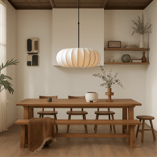 Suspension ronde de 30 cm — Abat-jour en tissu, fixation au plafond avec raccordement électrique