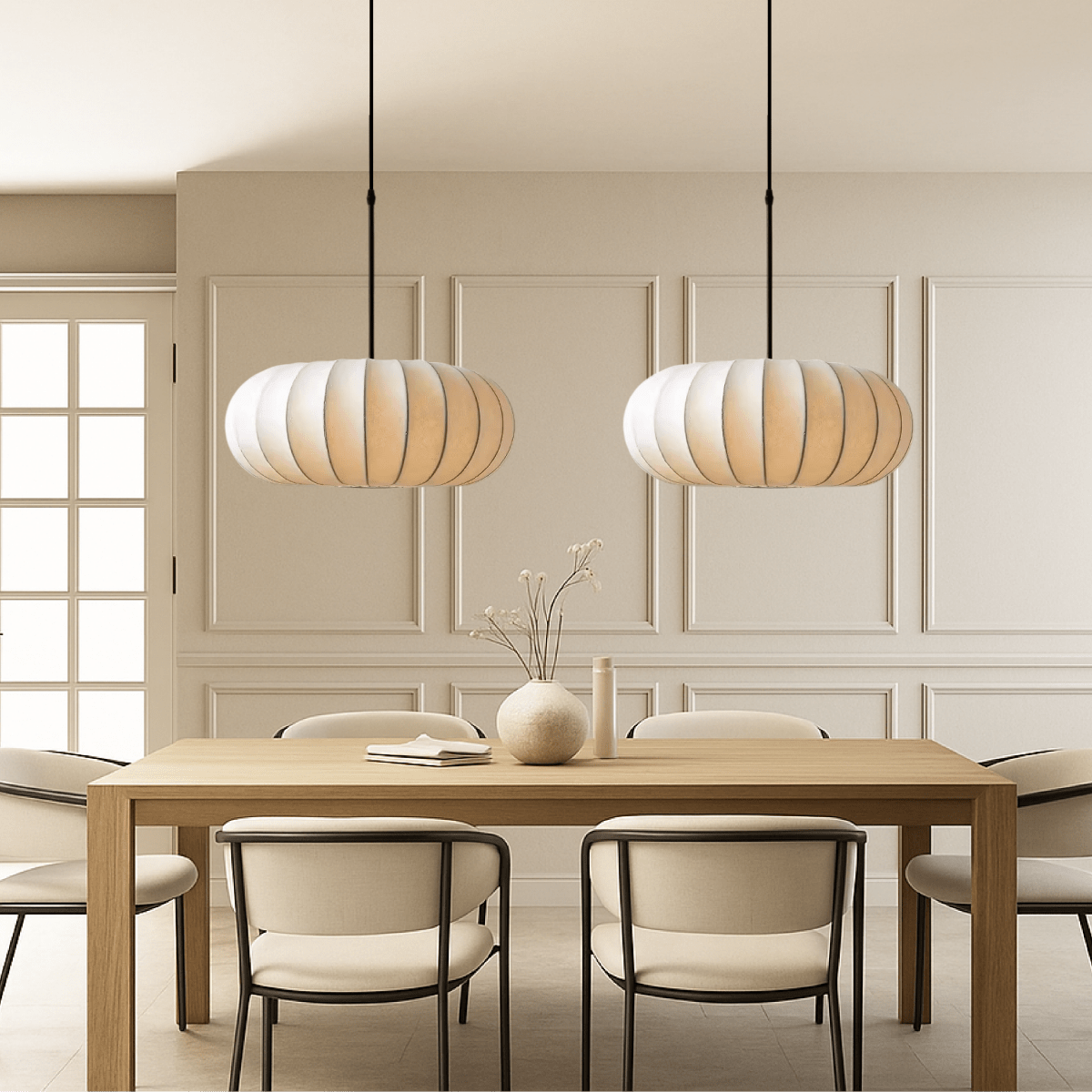 12-Inch Round Pendant Light — Fabric Shade, Hardwire Ceiling Mount