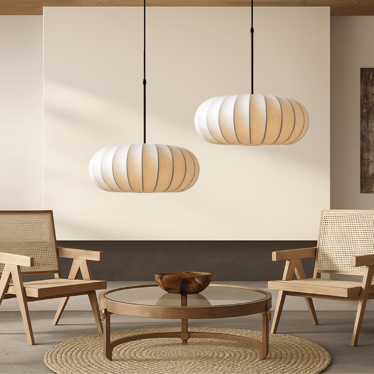 12-Inch Round Pendant Light — Fabric Shade, Hardwire Ceiling Mount