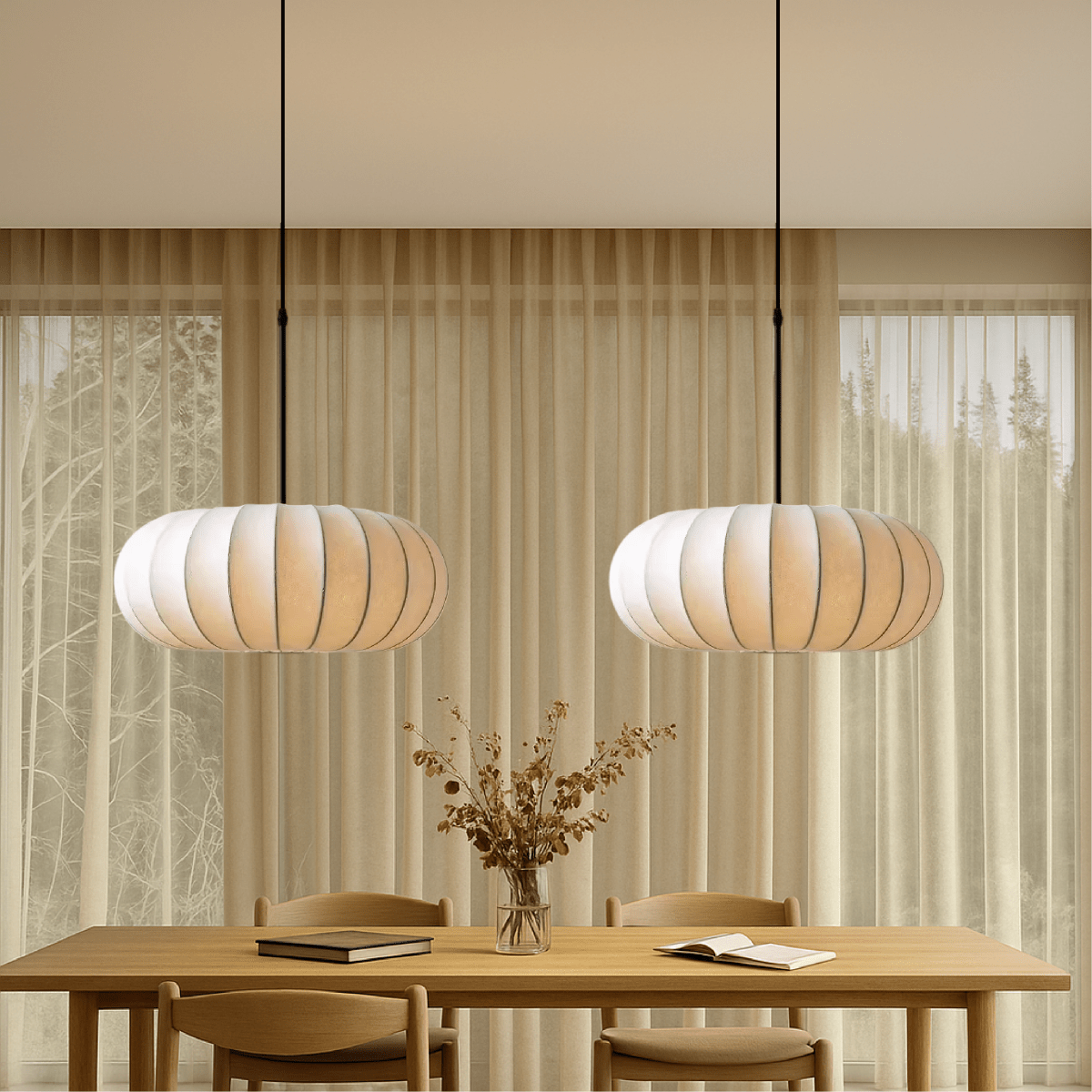 12-Inch Round Pendant Light — Fabric Shade, Hardwire Ceiling Mount