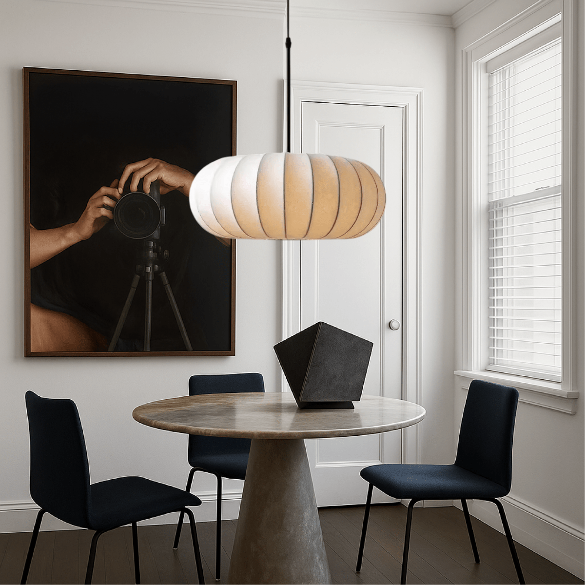 12-Inch Round Pendant Light — Fabric Shade, Hardwire Ceiling Mount