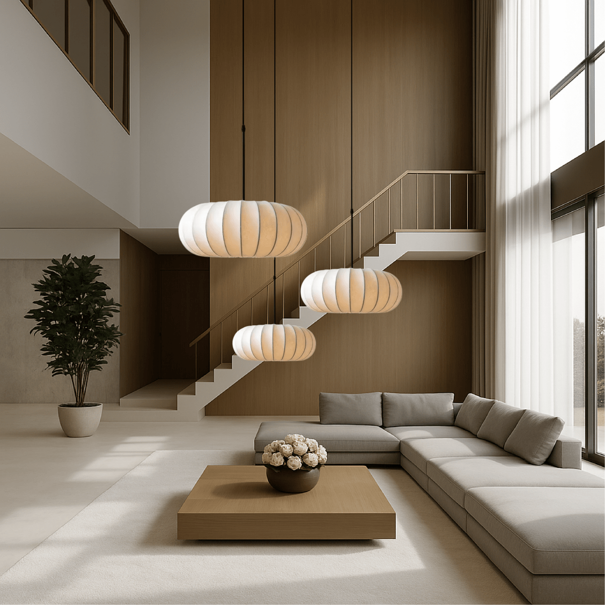12-Inch Round Pendant Light — Fabric Shade, Hardwire Ceiling Mount