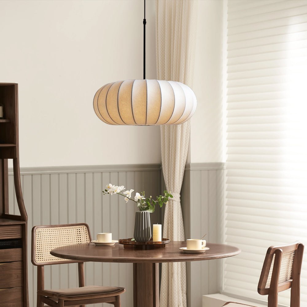 12-Inch Round Pendant Light — Fabric Shade, Hardwire Ceiling Mount