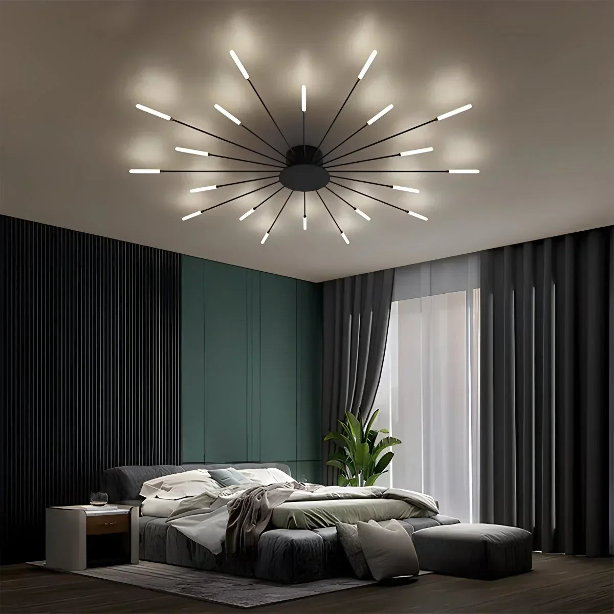 LED-Deckenleuchte aus Metall mit 20-42 Leuchten — Schwarz-Gold, dimmbar