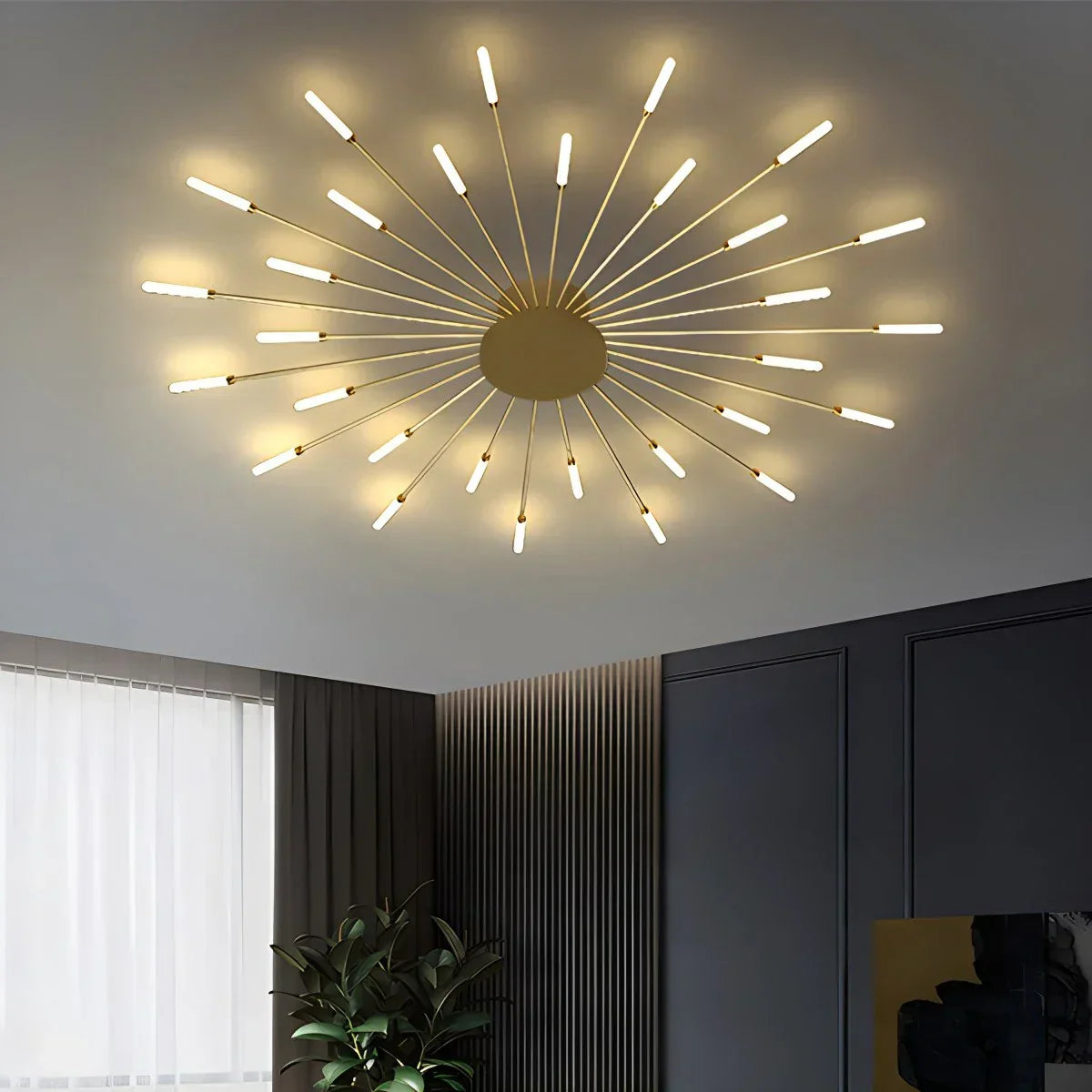 LED-Deckenleuchte aus Metall mit 20-42 Leuchten — Schwarz-Gold, dimmbar