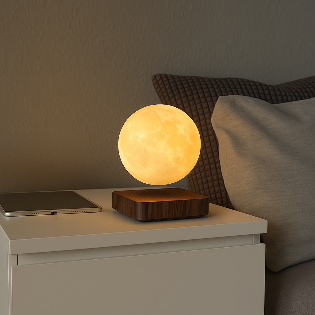 Magnetic Levitation Moon Lamp — 3D-Printed Surface, Floating LED Light