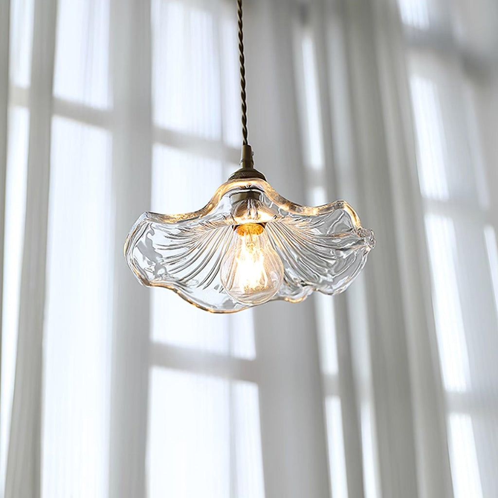 Lenera Bloom Glass Pendant Lamp — Flower-Shaped Glass Shade and Copper Accents