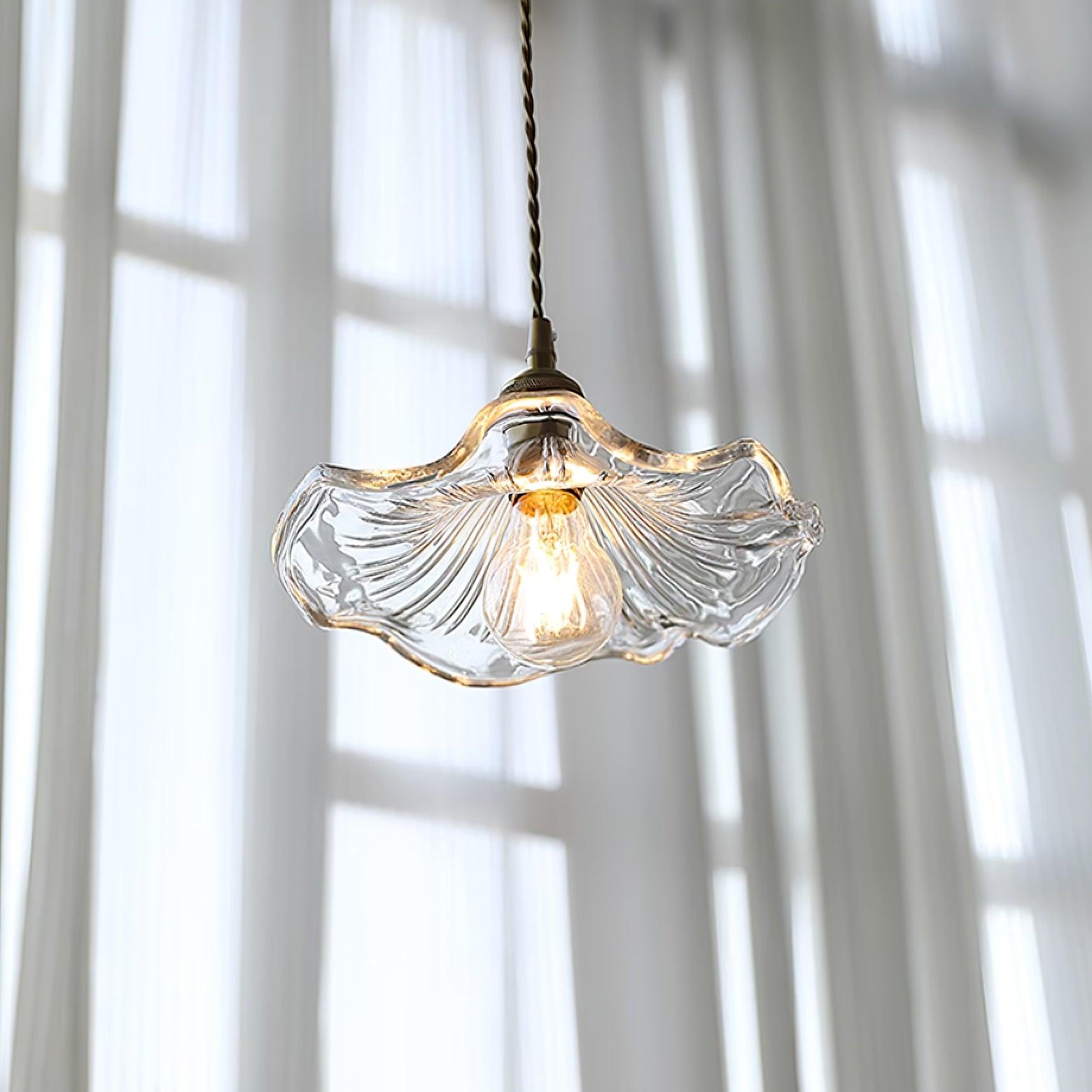 Lenera Bloom Glass Pendant Lamp — Flower-Shaped Glass Shade and Copper Accents