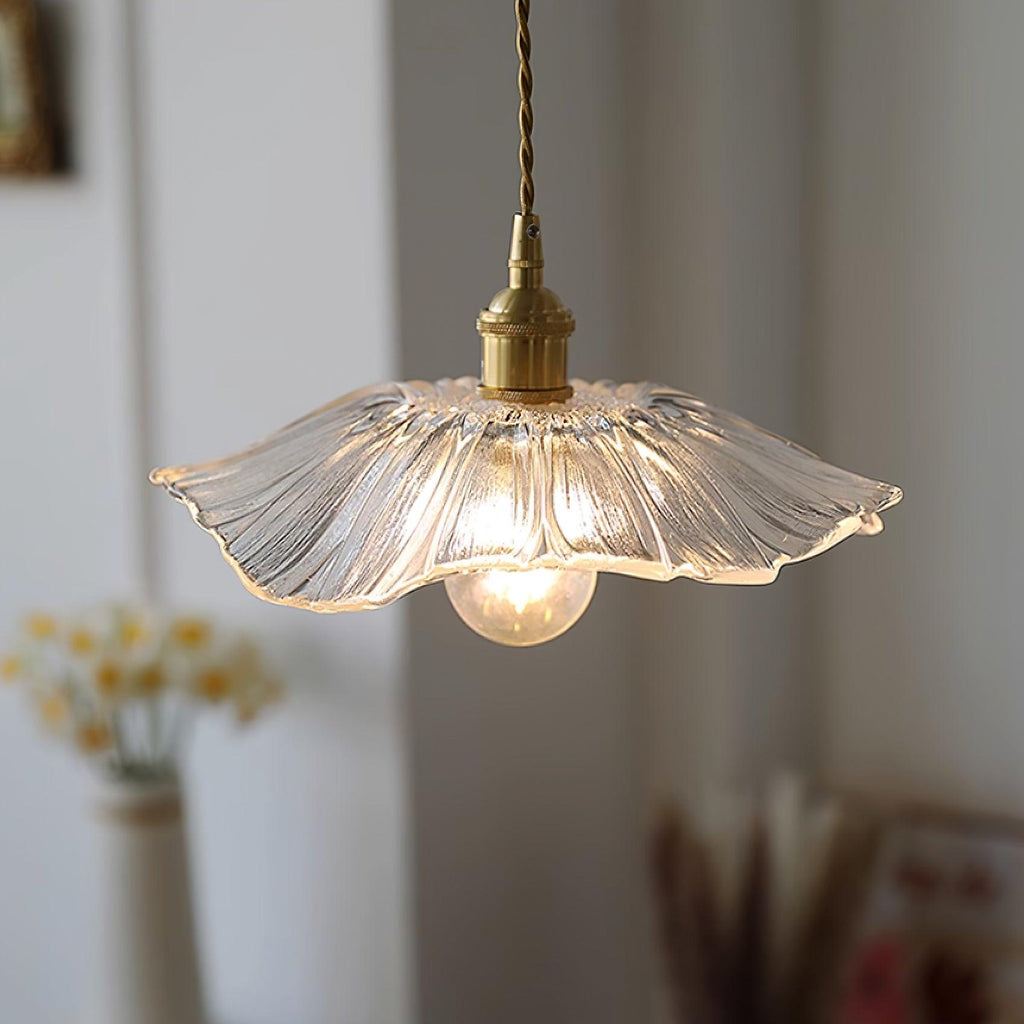 Lenera Bloom Glass Pendant Lamp — Flower-Shaped Glass Shade and Copper Accents