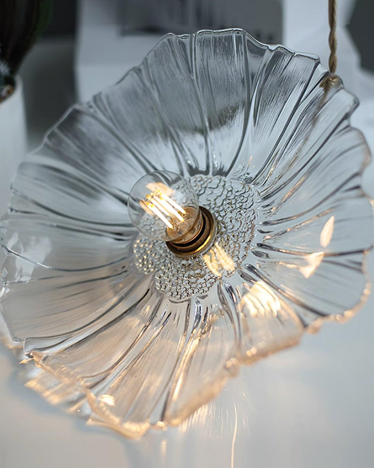 Retro hanglamp van bloemvormig glas - transparant koper, E27