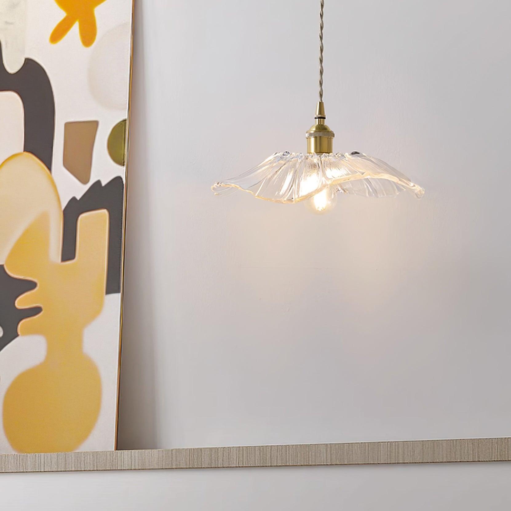 Lenera Bloom Glass Pendant Lamp — Flower-Shaped Glass Shade and Copper Accents