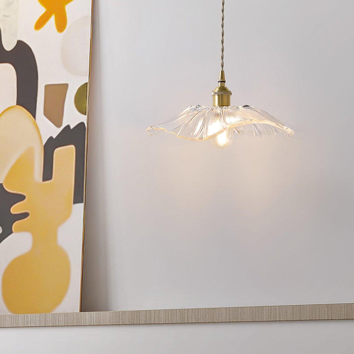 Retro hanglamp van bloemvormig glas - transparant koper, E27