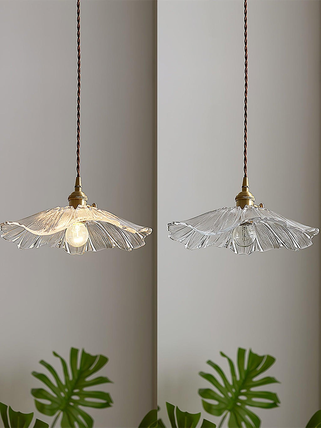 Lenera Bloom Glass Pendant Lamp — Flower-Shaped Glass Shade and Copper Accents