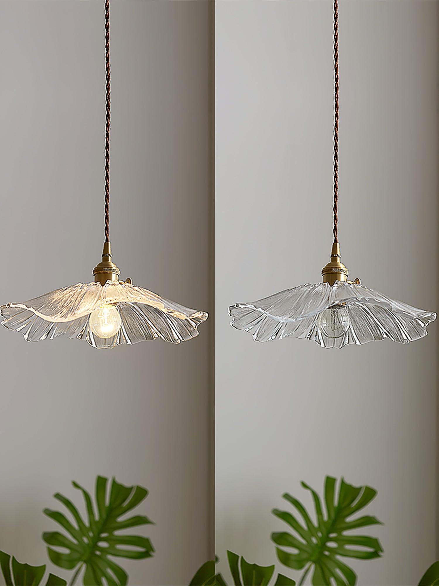 Lenera Bloom Glass Pendant Lamp — Flower-Shaped Glass Shade and Copper Accents