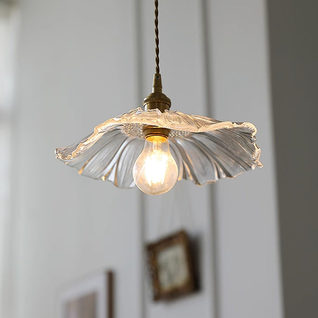Lenera Bloom Glass Pendant Lamp — Flower-Shaped Glass Shade and Copper Accents
