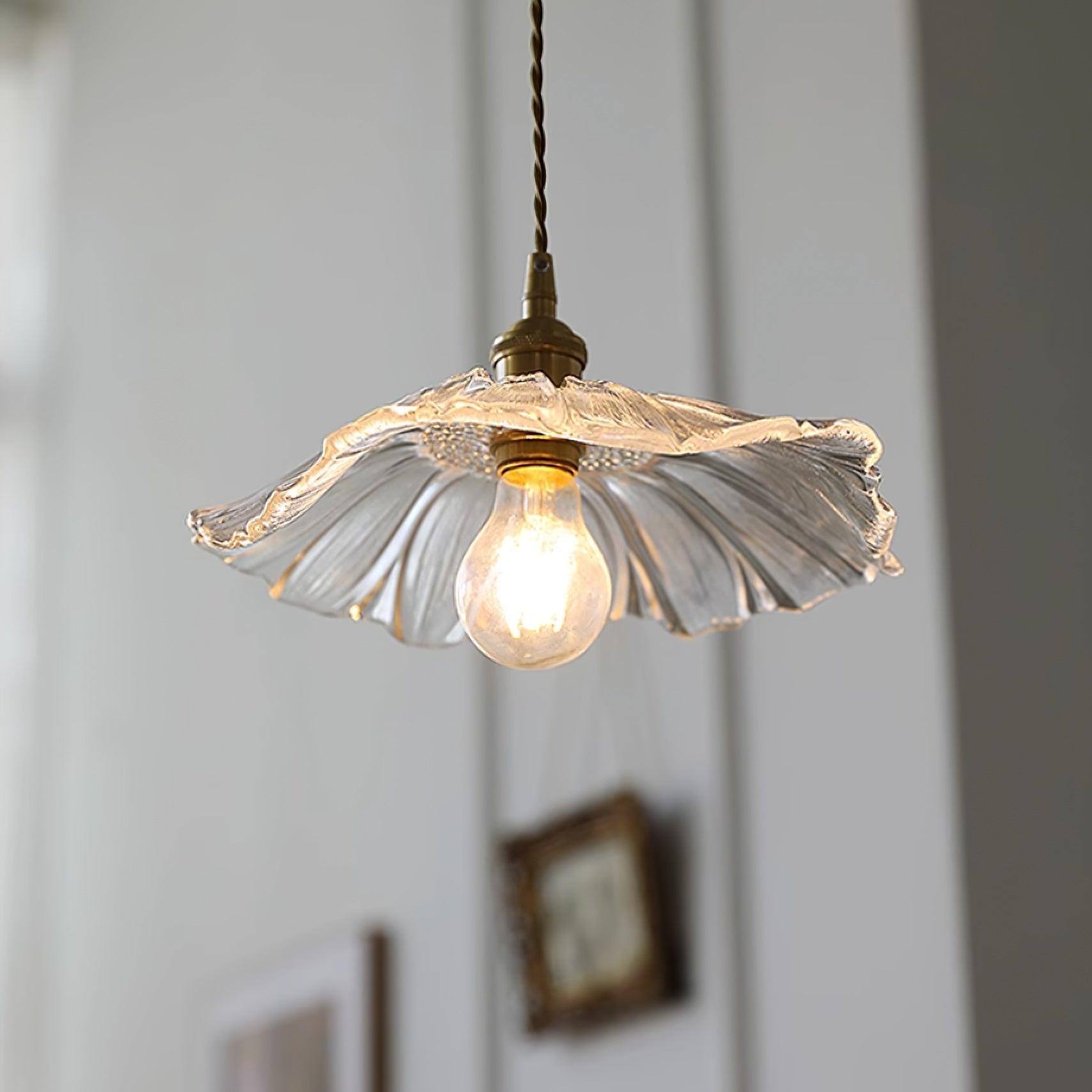 Lenera Bloom Glass Pendant Lamp — Flower-Shaped Glass Shade and Copper Accents