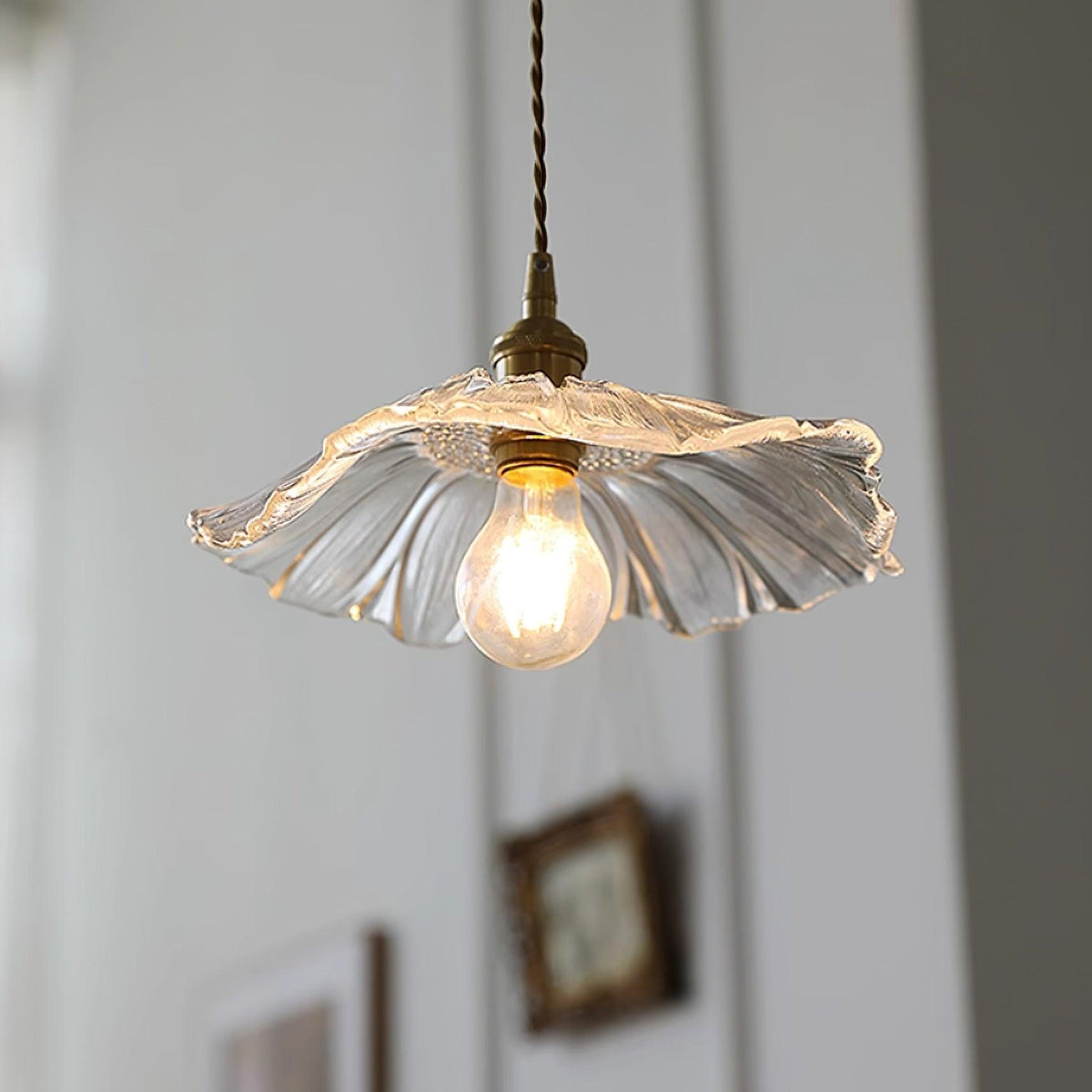 Retro hanglamp van bloemvormig glas - transparant koper, E27