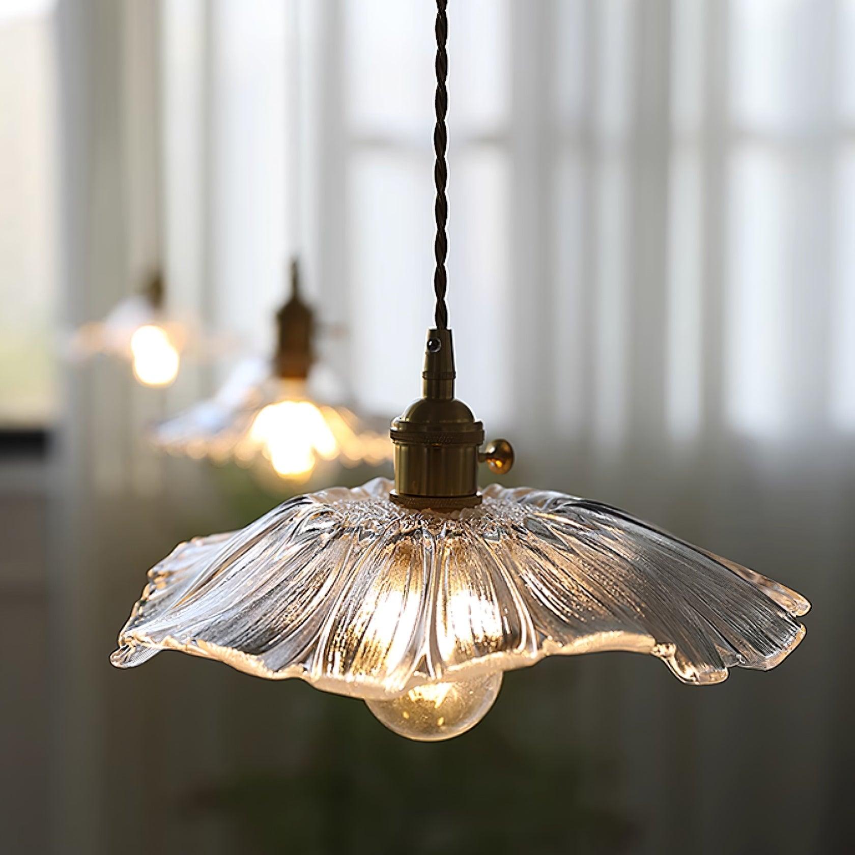 Lenera Bloom Glass Pendant Lamp — Flower-Shaped Glass Shade and Copper Accents