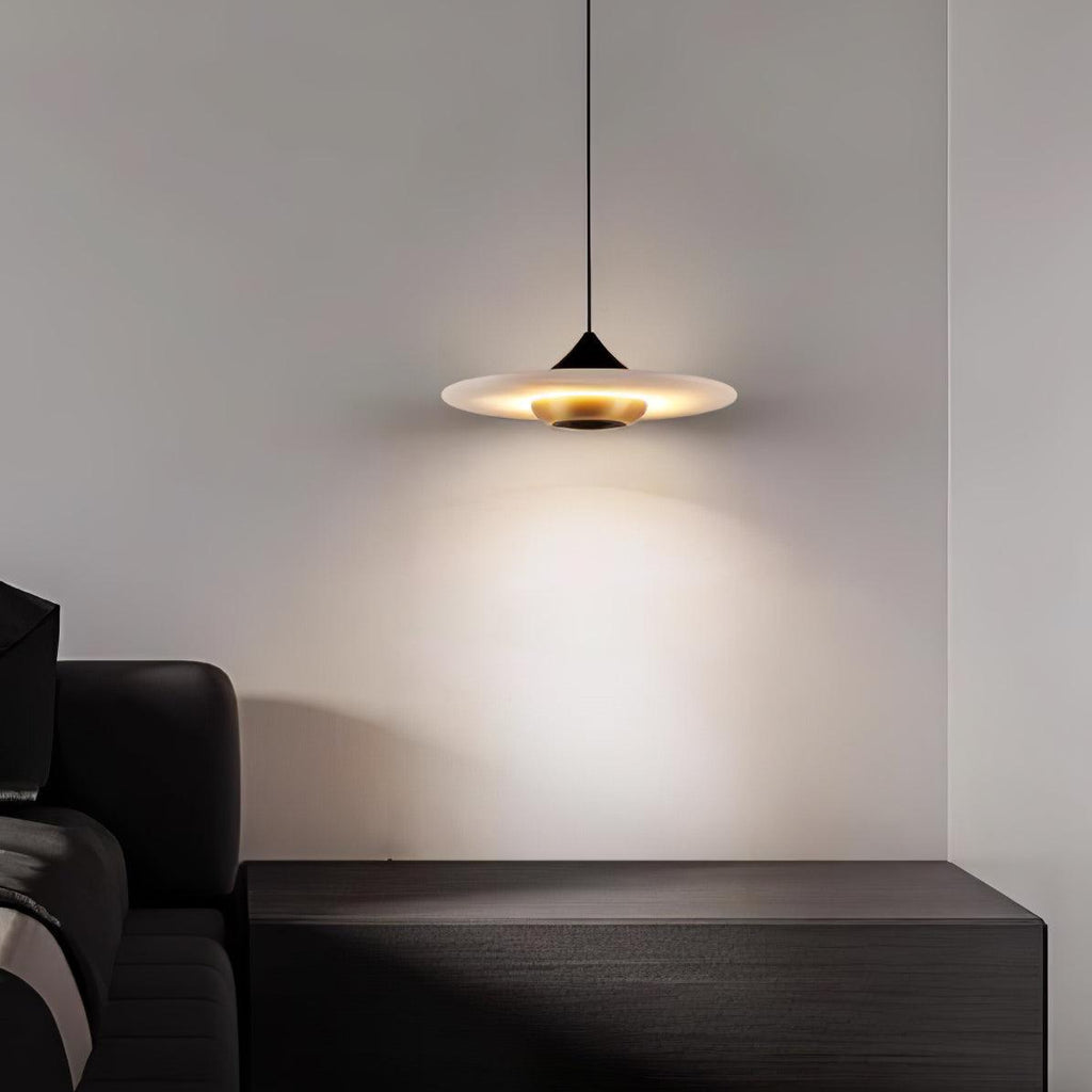 Orbis Modern Marble Flying Saucer Pendant Ceiling Lamp — Circular Canopy Shade
