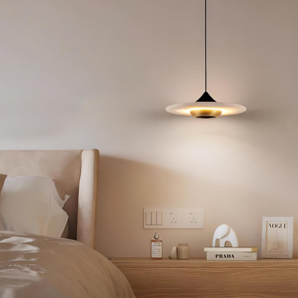 Orbis Modern Marble Flying Saucer Pendant Ceiling Lamp — Circular Canopy Shade
