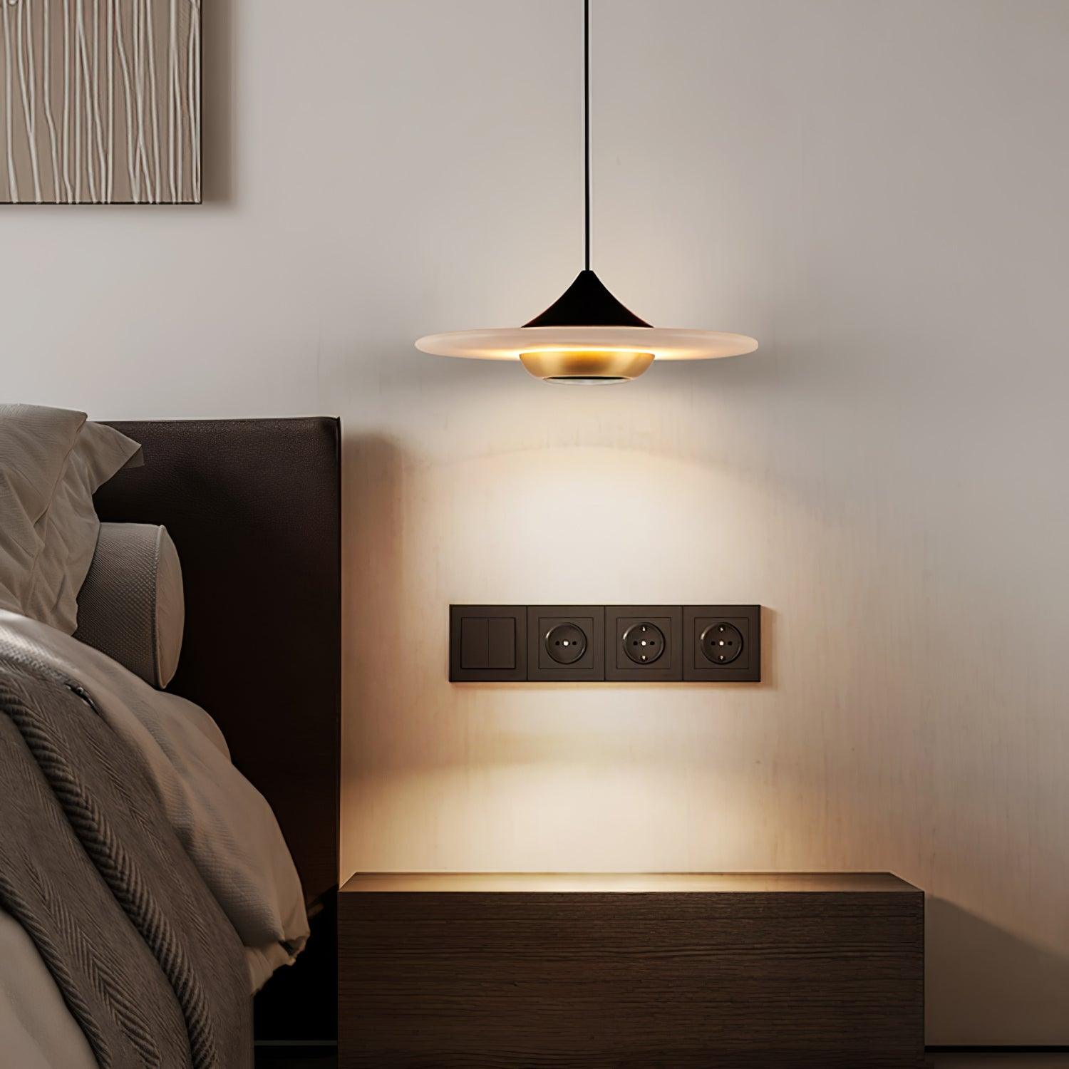 Orbis Modern Marble Flying Saucer Pendant Ceiling Lamp — Circular Canopy Shade